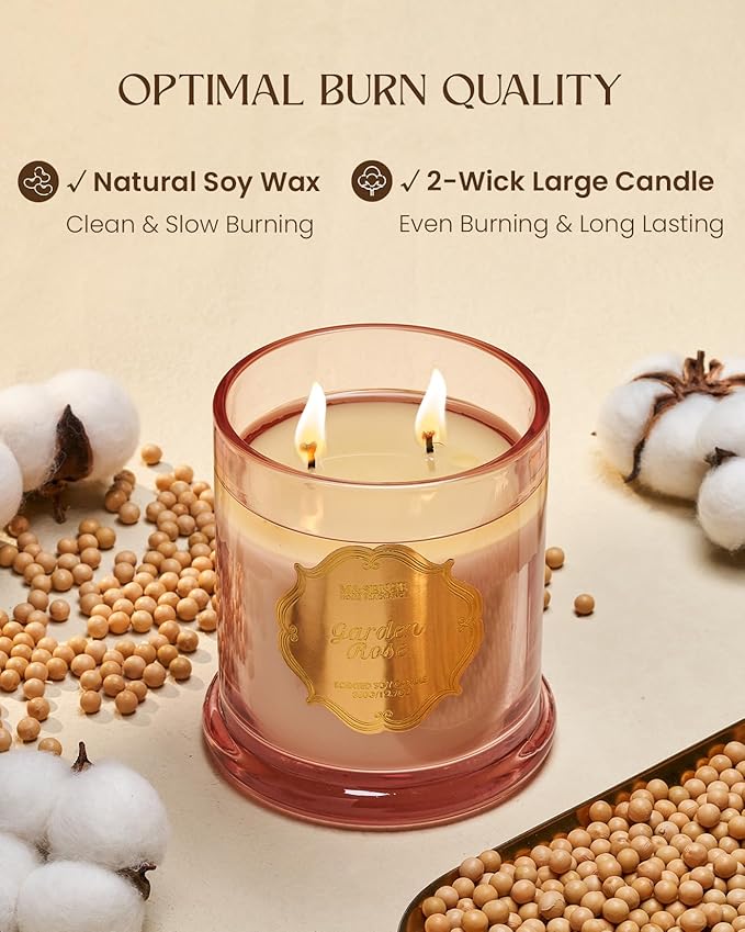M&SENSE Rose Candles for Home Scented, Organic Soy Candles Non Toxic Soot-Free, 12.7oz Large Jar Candle 75 Hour Long Lasting Burning, Relaxing Aromatherapy Valentine's Day Gift for Women