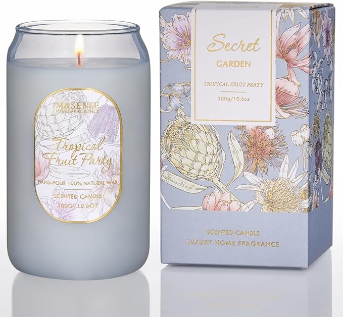M&SENSE Strong Blue Soy Scented Candle - Tropical Fruit Party Scent, 10.6 oz, 60-Hour Burn,Elegant Stress Relief Candles Gift for Birthday,Valentine's Day,Mother Day