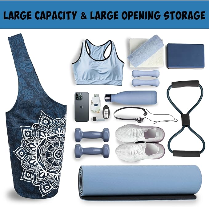 saniwu Yoga Mat Bag Carrier for Women with Side Large Pocket Durable Linen Workout Gym Travel Storage Pilates Mats