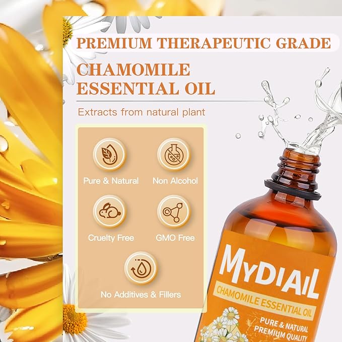 Chamomile Essential Oil Pure & Premium Quality Chamomile Oil for Diffuser, Soap & Candle Making, Massage, Skin Care, Aromatherapy, DIY Skin Products - 4OZ/118ML