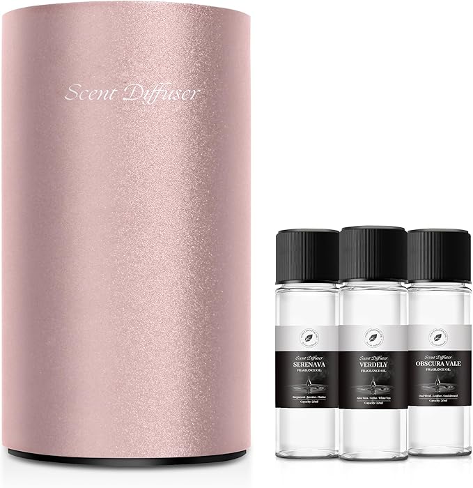 Waterless Essential Oil Diffuser Starter Kit - No Water Needed, Battery Operated Mini Scent Air Machine, Included 3x20ML Essential Oils, Portable Aromatherapy Diffuser for Home & Car & Office, Pink