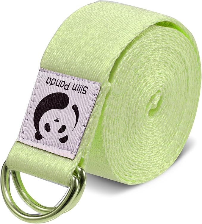 Slim Panda Yoga Strap for Stretching,Cotton Yoga Strap with Adjustable D-Ring Buckle,Non-Elastic Yoga Belt for Pilates,Gym Workouts,Physical Therapy,Improve Flexibility