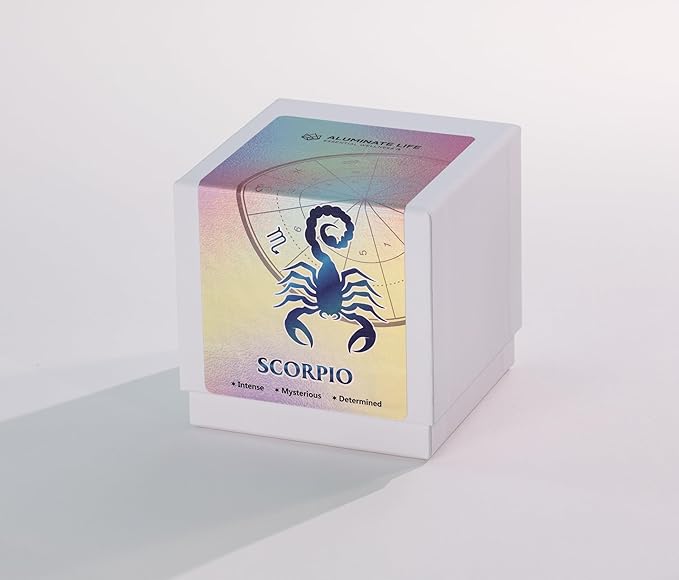 Luxury Glass Jar Candle, Scorpio Zodiac Sign, 8.8 oz - Crystal Infused - Scents of Ozone, Citrus, Sandalwood & Amber - USA Made, Coconut-Soy Wax, Essential Oils, Dr. Developed