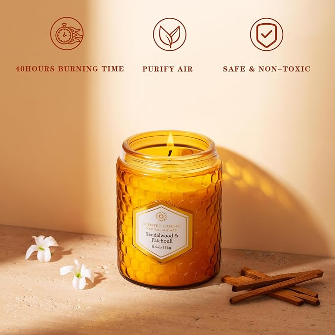 6 Pack Natural Soy Wax Jar Candles for Home, Scented Aromatherapy Gift Set for Women, 33 oz 240 Hour Long Lasting, for Birthday, Valentine's Day, Amber