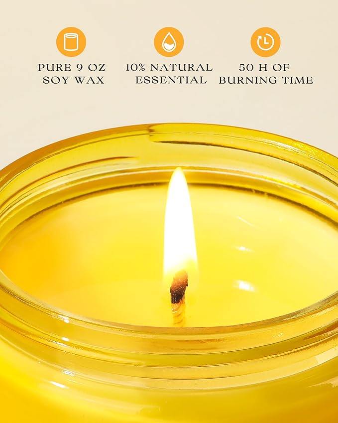 AOOVOO Citrus & Lemon 2 Pack Odor Eliminating Highly Fragranced Candle - Eliminates 95% of Pet, Smoke, Food and Other Smells Quickly, Air Freshing Soy Candle, 18 oz Up to 100 Hours Burn time