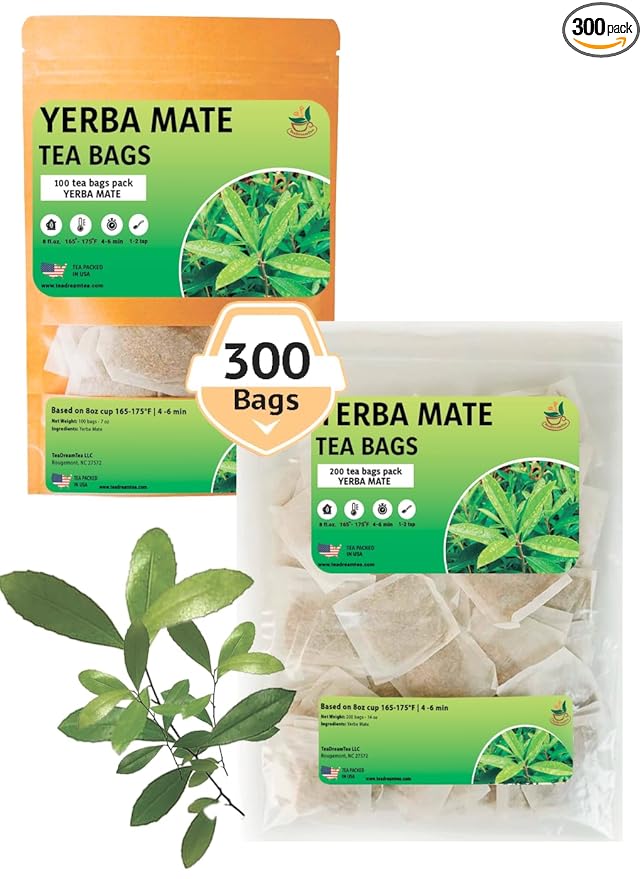 Yerba Mate Tea - Green Cut & Sifted - Unsmoked Energy Boost - 300 Tea Bags - Packed with Nutrients - Your Perfect Coffee Replacement