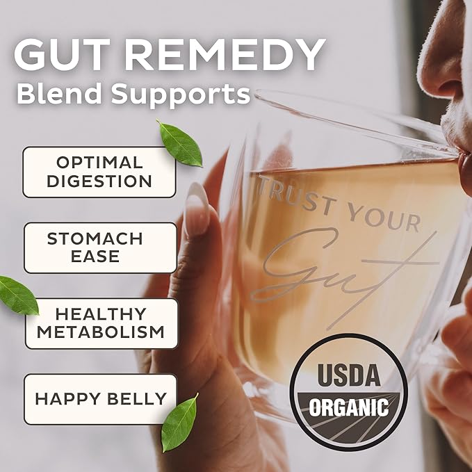 Trust Your Gut Organic Herbal Tea Blend – Lemon Balm, Holy Basil, Dandelion & Ginger Root – Supports Healthy Digestion & Gut Balance – Apple Cider, 30 Bags