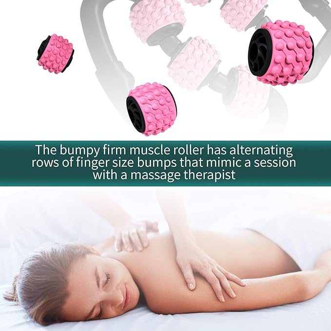 Cellulite Massage Tool Muscle Roller - Deep Fascia Massager & Dimpled Skin Remover for Legs, Thighs & Buttocks - Anti-Cellulite Roller, Smooth Skin, Pain Reliefs (Black Pink -6Wheel)