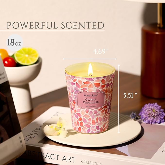 HomeLights Coral Paradise Scented Candles | 6.7oz Soy Candles Bohemian Natural Textures Large Candle Jars | Ideal Candle Gifts for Events, Home Decor Stress, Relief & Relaxation