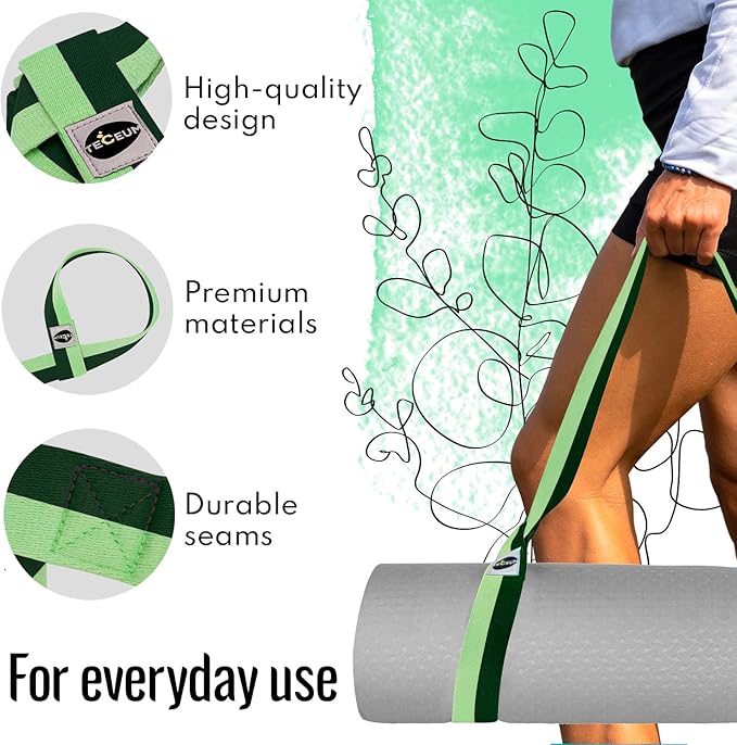 TECEUM Yoga Mat Strap – 30+ Colors – Adjustable Mat Holder Sling Carrier for All Mats [Mat Not Included]