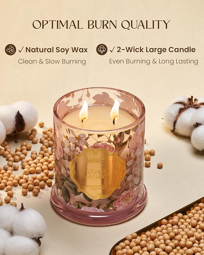 M&SENSE Rose Amber Candles for Home Scented, Organic Soy Candles Non Toxic, Double Wick 12.7oz Large Jar Candle 75 Hour Long Lasting Burn, Relaxing Aromatherapy Candle Gift for Women