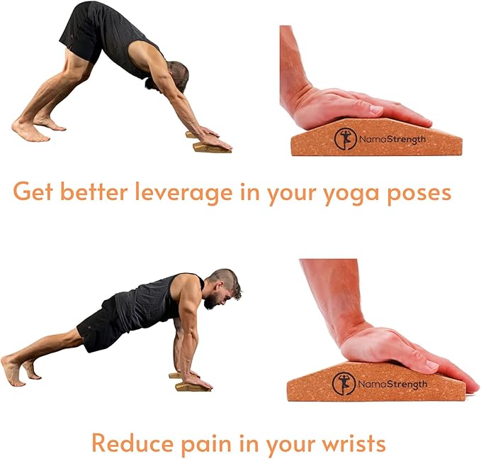 NamaStrength Cork Yoga Wedge Block - Non-Slip Wrist Support, Set of 2
