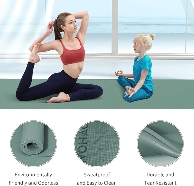 WOHAO Extra Wide & Thick 8mm Yoga Mat, 72"x31.5" Large Non Slip Exercise Mat, Premium POE Material for Superior Cushioning & Stability, with Strap for Home Gym, Pilates