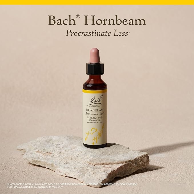 Bach Original Flower Remedies, Hornbeam - Procrastinate Less - Natural Homeopathic Flower Essence for Emotional Balance - Vegan, Gluten Free, Sugar Free - 20mL Dropper