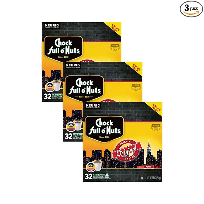 Chock Full o'Nuts Original Coffee, Compatible with K-Cup Pods, 32 CT (Pack of 3)