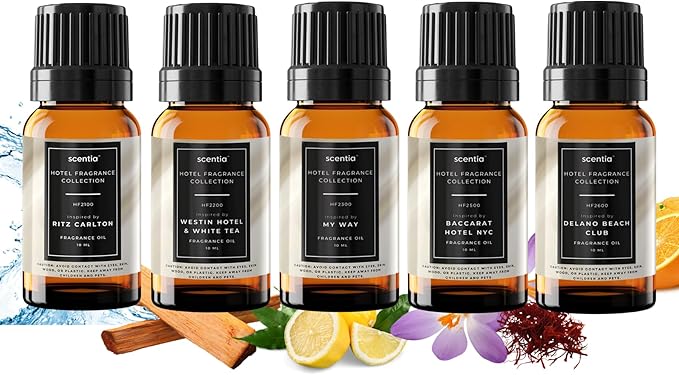 Scentia Diffuser Oil Gift Set Inspired by 5 Start Lobby Scents – 10 ml Glass Dropper Bottle, Each 0.34 fl oz | Popular Essential Oil Blend for Home Luxury | Made in USA