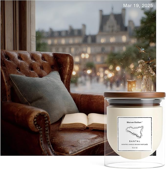 Santal Candle 10.6 oz | Warm Sandalwood Scent | Lidded Glass Jar | Premium Soy Wax + Luxury Fragrance Oil | Cozy Warm Ambiance & Thoughtful Gifting