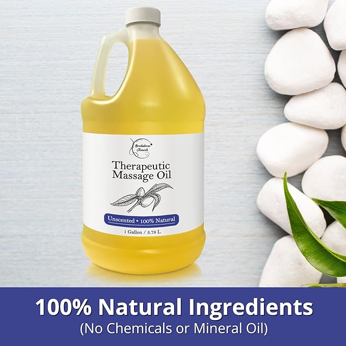 Unscented Massage Oil for Massage Therapy | 100% Natural Body Oil | Premium Quality for Spa & Professional Use | Soothing, Therapeutic & Hydrating Formula | 1 Gallon by Brookethorne Naturals