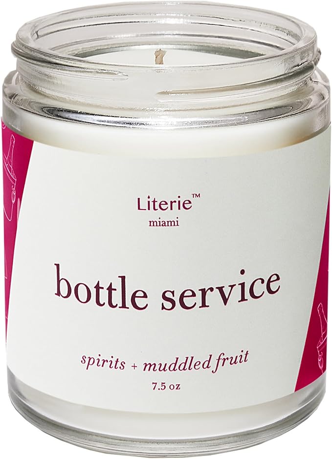 Literie Miami Inspired Scented Candle: Bottle Service - Spirits & Muddled Fruit Scent, 7.5oz, 40 Hour Burn, Vegan Soy & Coconut Blend Candle for Home Decor, Gift for Women & Men