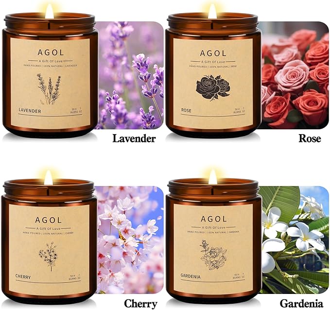 4 Pack Scented Candles for Home, 36 Oz 200 Hours Burn, Luxury Amber Jar Natural Soy Candles, Aromatherapy Candles Set, Candles Gift for Women Men Birthday Thanksgiving Christmas, Spa, Sleep,Yoga,Read