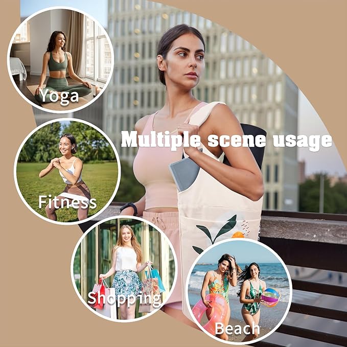 saniwu Yoga Mat Bag Carrier for Women with Side Large Pocket Durable Linen Workout Gym Travel Storage Pilates Mats