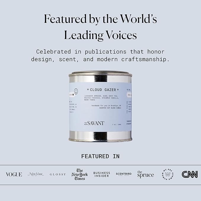 The New Savant Scented Candle - Cloud Gazer - Aesthetic Candle for Home, Lavender, Vanilla, Earl Grey Tea & Cedarwood, Soy Wax Blend, Vegan & Cruelty-Free, 50-Hour Burn Time - 7oz