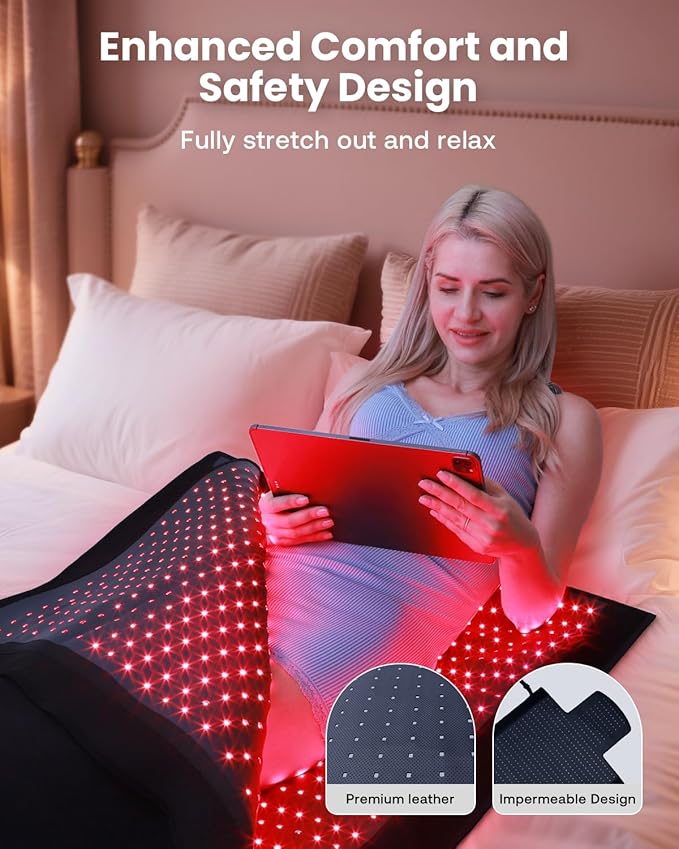 Red Light Therapy Mat for Body, 74.8"x33.6" Full Body Infrared Red Light Therapy Blanket, 2630pcs Dual-Wavelength LEDs (660nm&850nm), Premium Leather, Adjustable Timer & Intensity