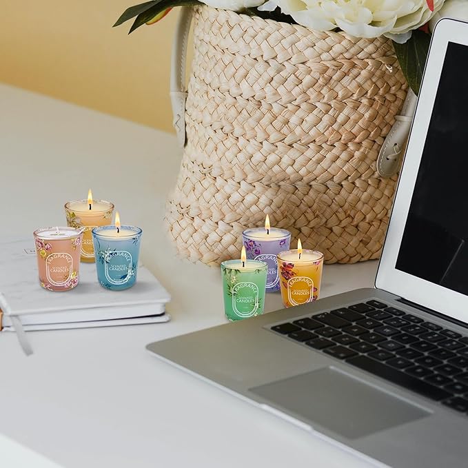 Scented Candles Gift Set of 6 Pack, 6 Scented Bluebells, Jasmine, San Diego Black Berries, Vetiver, Vanilla, Goji Berry & Blood Orange, Long Lasting Soy Wax Aromatherapy Candle Set