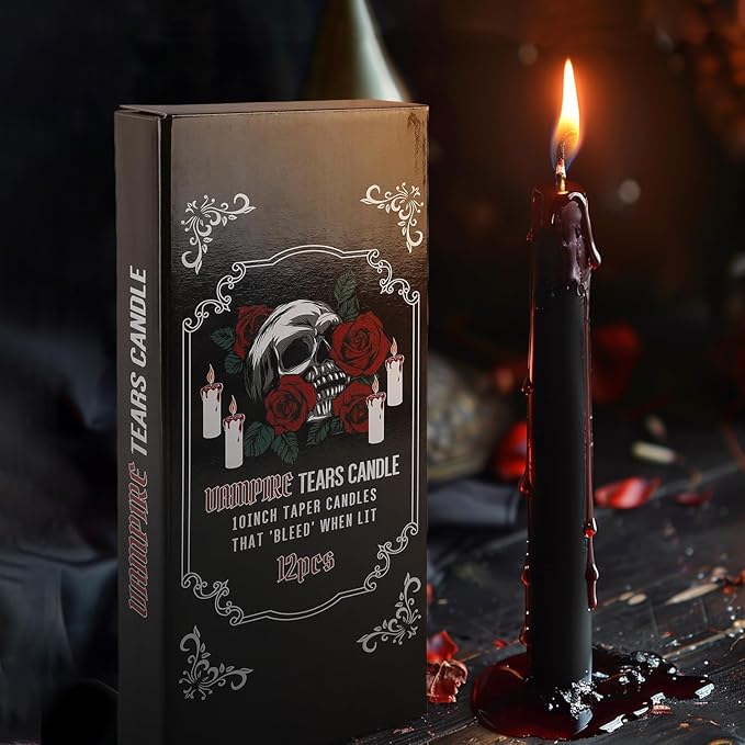 12PCS 10-Inch Black Bleeding Taper Candles,Vampire Tears Taper Candles- Unscented Candle Pack Ideal for Halloween, Christmas, Rituals, and Themed Party Decor.