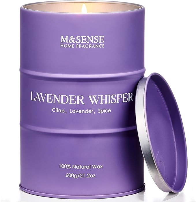M&SENSE Large Lavender Soy Candles for Home Scented 11.6oz 120 Hour Long Burning, Aromatherapy Candle for Stress Relief Meditation Relaxing, Appreciation Gifts for Mom Teacher Friends