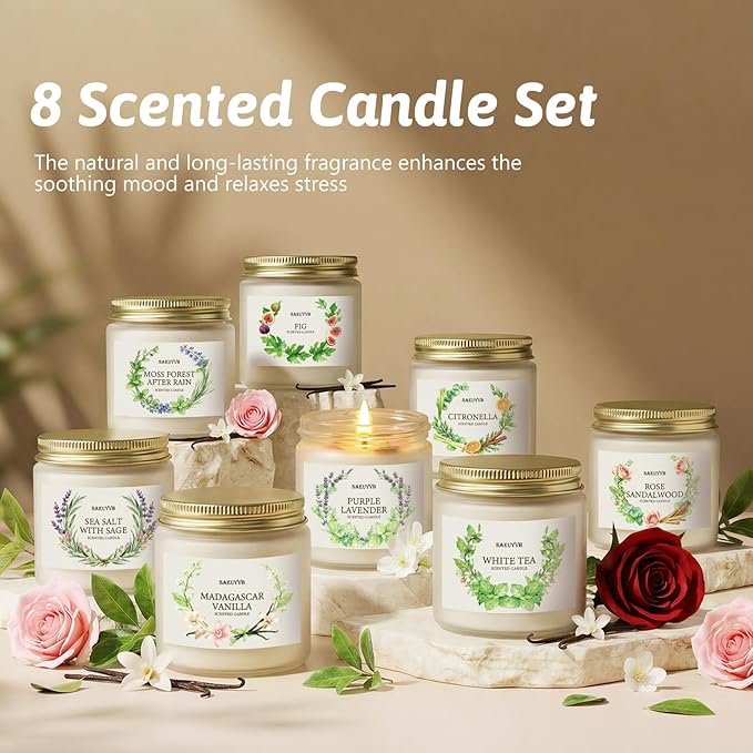8 Pack Scented Candles for Home,3.5oz Crystal Soy Candles-200 Hour Long Lasting,Aromatherapy Candle Sets for Women Gift,Perfect for Valentine's Day,Mother's Day, Birthdays, Anniversaries
