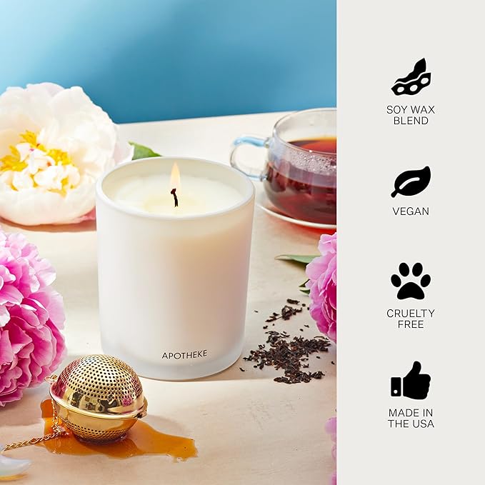 Apotheke Signature Scented Candles for Home, Earl Grey Bitters - 10.5 oz - Soy Wax, Non Toxic, Large Jar White - Luxury Candle Gifts for Women & Men - Bergamot, Peony, and Lemon
