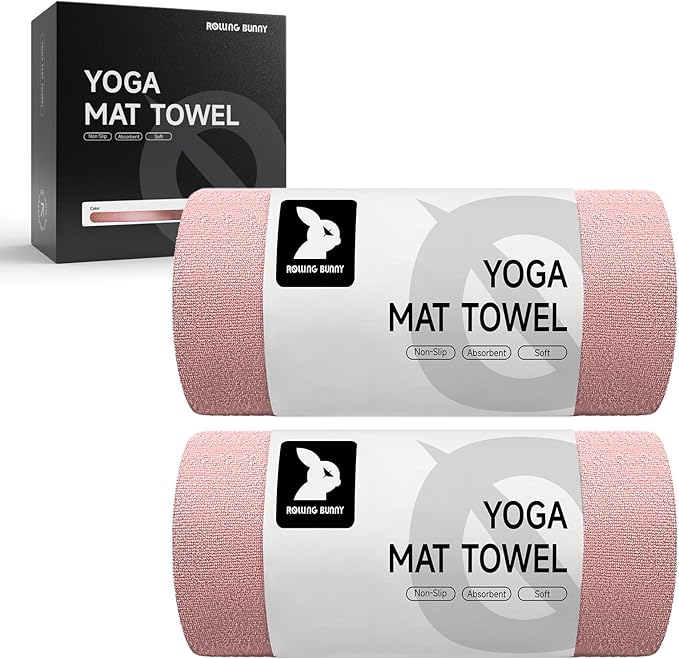 RollingBunny Yoga Mat Towel - Non-Slip Microfiber for Hot Yoga & Pilates | Super Absorbent, Lightweight & Machine Washable 72"x25" (2 Pack Pink)