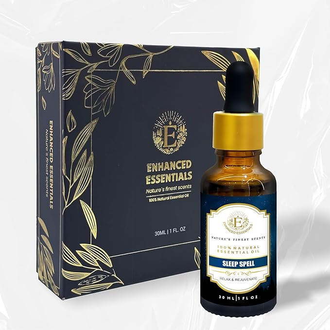 Sleep Spell Essential Oil Blend by Enhanced Essentials|Slow-Distilled French Lavender, Sandalwood, Rose Geranium & Chamomile|Promotes Deep Sleep & Calm|for Diffuser, Pillow & Bath|1 fl oz (30 ml)