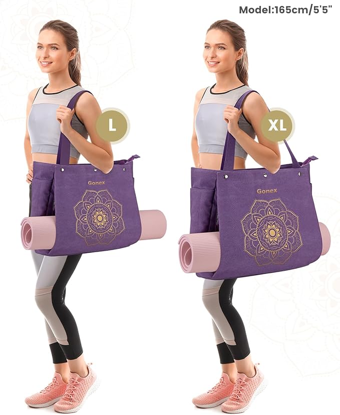 Gonex Yoga Mat Bag, Yoga Gym Bag Tote Bag with Multi Pockets For Women Men, Canvas Yoga Mat Carrier Take in Out Mat Easily For Pilates Travel Workout Office