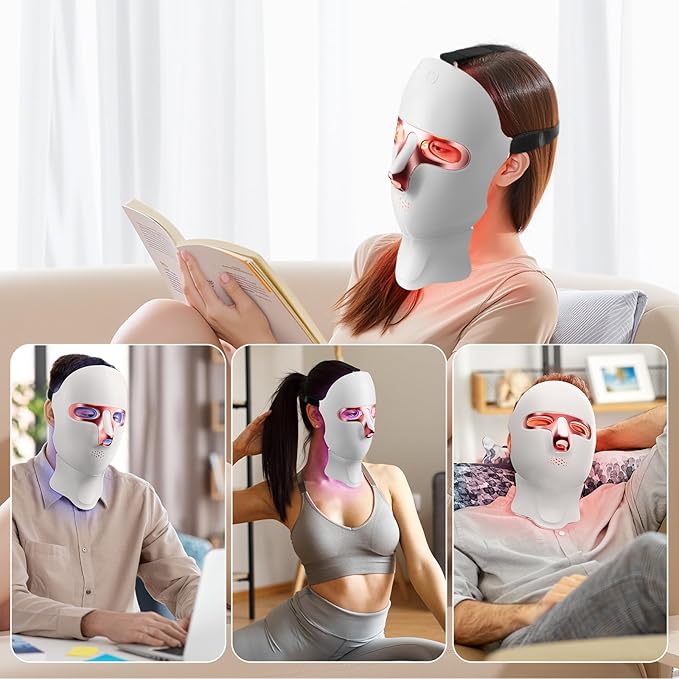 Red Light Therapy Mask for Face,Cordless LED Face Mask Light Therapy,USB C Rechargeable,Infrared Lights Masks for Home Working Travel Yoga Sleep