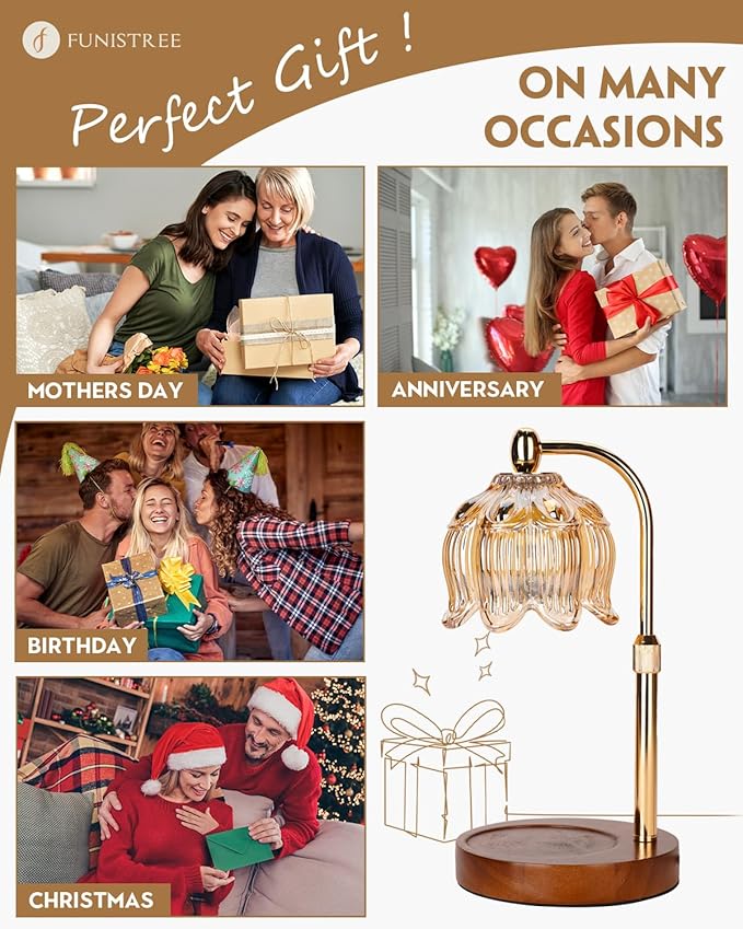 Candle Warmer Lamp with Timer Dimmable, Height Adjustable, Birthday Gifts for Women Mom, Suitable for New Home Decoration, Lotus Flower Candle lamp,with 2 Bulbs,Suitable for Jar Candles