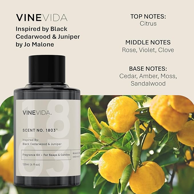 VINEVIDA [32oz] Black Cedarwood & Juniper Fragrance Oil for Candle Making - Natural Candle Oil Scents - Soap Making Essential Oil - Made in USA