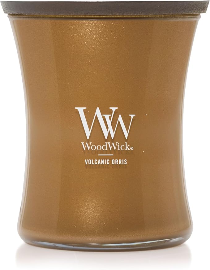 WoodWick Volcanic Orris Holiday Candle Gifts for Women and Men, 9.7 oz Precious Metals Collection with Crackling Wick