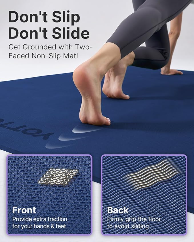 YOTTOY Large Yoga Mat (75 * 52 * 1/2inch),Extra Wide TPE Exercise Mat,Non-Slip Workout Mat for Pilates, Fitness, Barefoot, Home Gym Studio with Strap and Towel