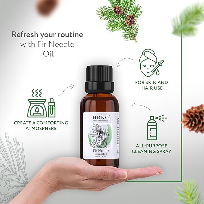 HBNO Fir Needle Essential Oil - 1 oz (30ml) Travel Size - Natural Fir Needle Oil - Perfect for Cleaning, Aromatherapy, DIY, Soap & Diffuser