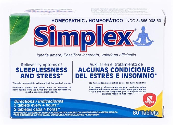 Simplex Homeopathic Sleep Aid, Natural Stress Relief Tablets 2-Pack
