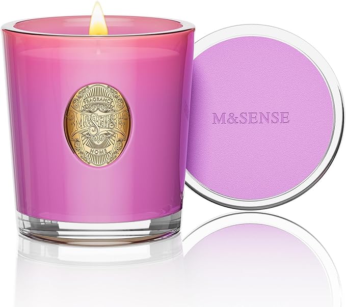 M&SENSE Natural Soy Candle| Lavender Chamomile Purple | 10.2 oz, 55H Burn | Luxury Scented Candle for Relaxation, Gifting, Home Décor |for Bedroom, Office, Party