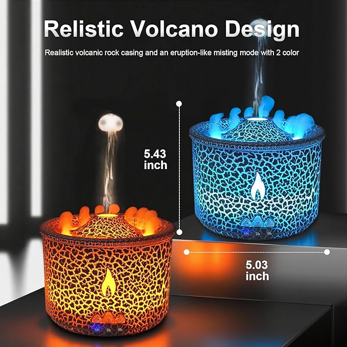 Essential Oil Diffuser, Volcano Aromatherapy Diffuser for Home, 300ml Ultrasonic Scent Aroma Diffuser with Timer, Auto Shut- Off Volcano Humidifier for Room