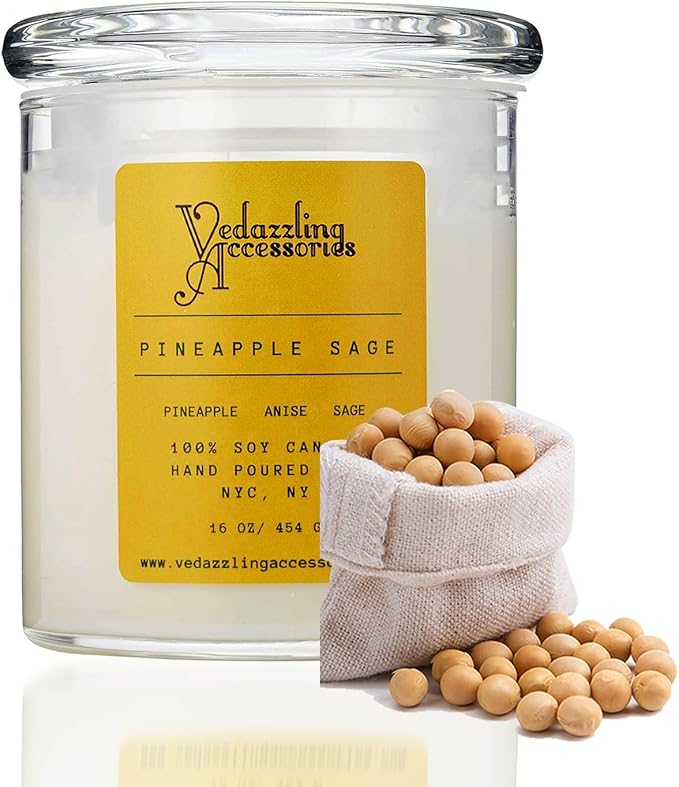 Premium Pineapple Sage Soy Wax Candle - 17 oz Handpoured, Dual Wick, 50 Hour Burn Time, Aromatic Eco-Friendly Candle
