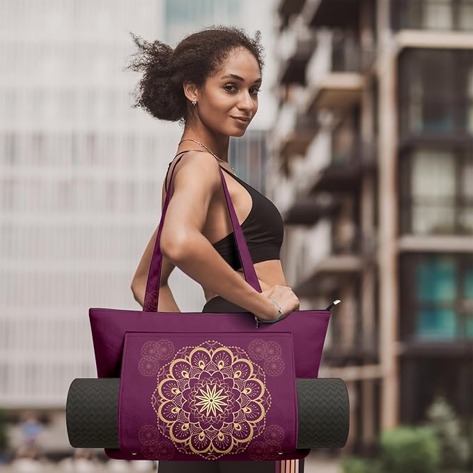 Adalore Women's Yoga Bag with Yoga Mat Carrier - Large Mat Pocket Fitness Tote for Pilates, Gym, Travel, Office & Beach