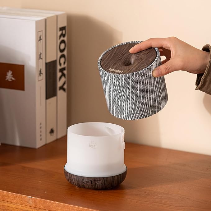 Essential Oil Diffuser 7 fl oz 200ml with Fabric Cover and Night Lamp | Ultrasonic Aroma Diffuser | Humidifier w Lights | Room Decor | Small Humidifier for Bedroom | Gift (Dark Brown)