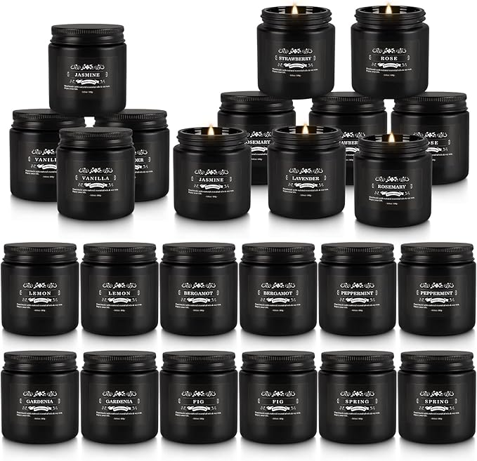 24PCs Black Scented Candles - Men Candle Set, Soy Wax Candle for Parties, Yoga, Christmas,Advent and Home Scene, Indoor Outdoor 3.05 Ounce Each