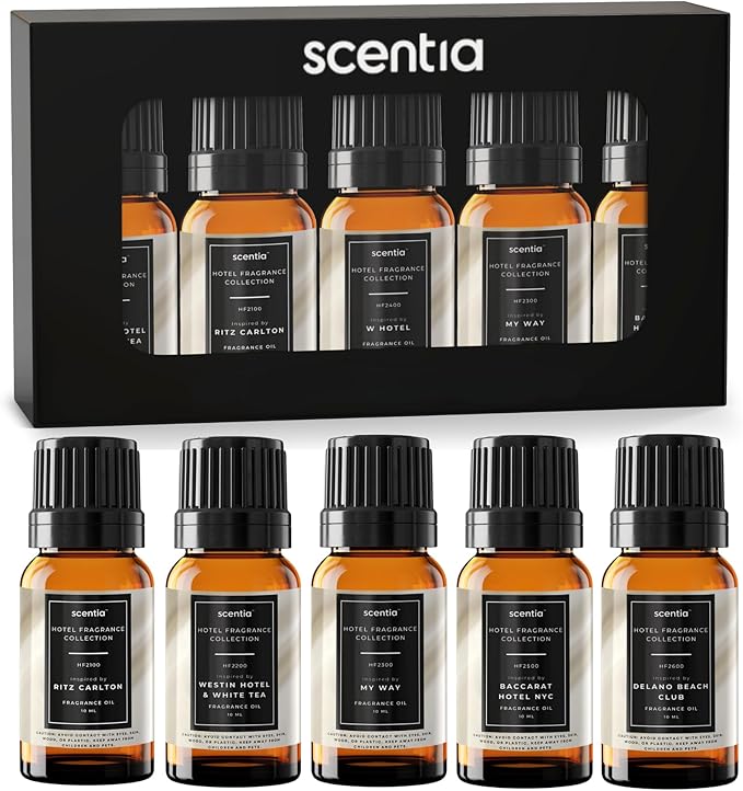 Scentia Diffuser Oil Gift Set Inspired by 5 Start Lobby Scents – 10 ml Glass Dropper Bottle, Each 0.34 fl oz | Popular Essential Oil Blend for Home Luxury | Made in USA