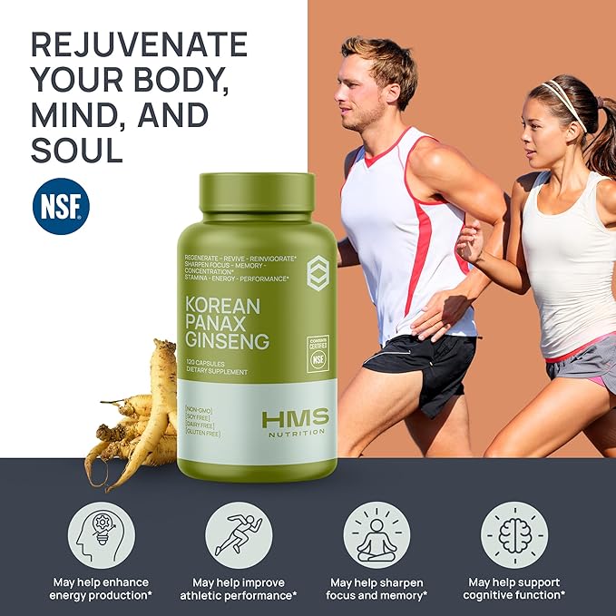 Korean Red Panax Ginseng 2000mg Supplement – 120 Vegan Capsules, Max Strength Ginsenosides, NSF Certified Extract for Energy, Stamina, Focus, Performance & Immune Support